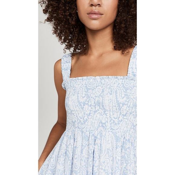 OPT Cotton Isla Dress Blue Paisley Print Sleeveless Smocked - L - Picture 4 of 6